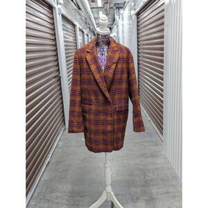 A New Day Women's Medium Burnt Orange Plaid Double Breasted Peacoat